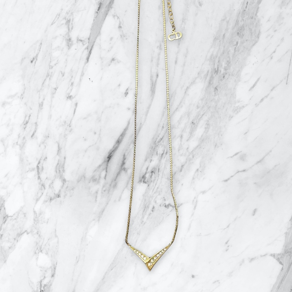 Christian Dior V-Shape Rhinestone Necklace - Picture 4 of 6